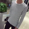 pull rayé à manches longues pour hommes, chemise de base décontractée harajuku, maillot de corps en y, noir carillon, blanc