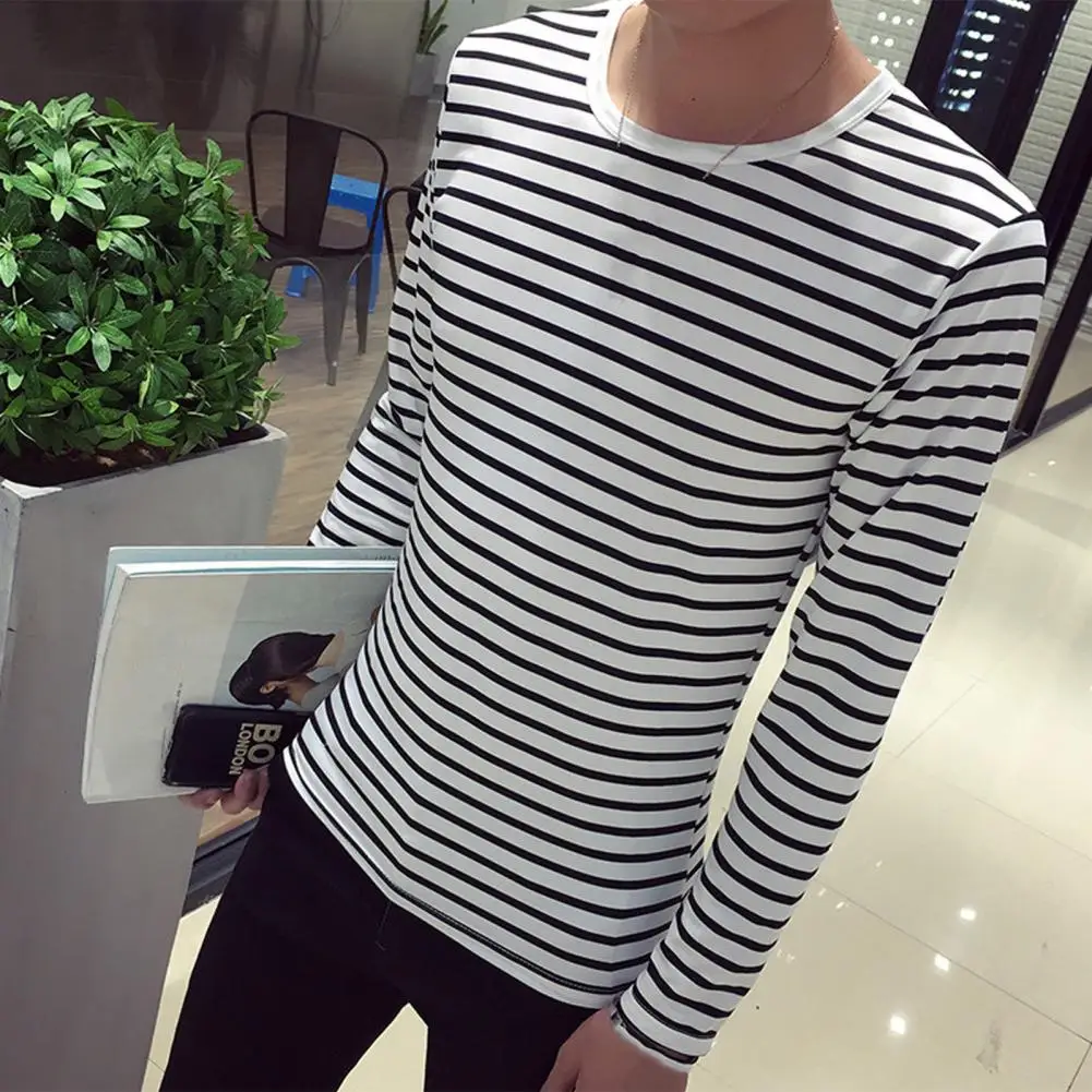 pull rayé à manches longues pour hommes, chemise de base décontractée harajuku, maillot de corps en y, noir carillon, blanc pull rayé à manches longues pour hommes, chemise de base décontractée harajuku, maillot de corps en y, noir carillon, blanc