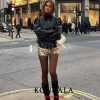 kondala décontracté chic noir en cuir vestes femmes à manches longues boutons élastique surdimensionné manteaux mode 2026 automne streetwear manteaux