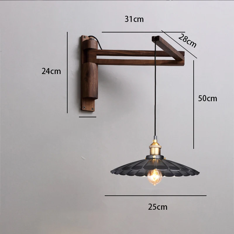 applique japonaise en bois massif, lampe de chevet pour chambre à coucher, style nordique rétro, bras à bascule pliant, pour restaurant, allée, art en fer applique japonaise en bois massif, lampe de chevet pour chambre à coucher, style nordique rétro, bras à bascule pliant, pour restaurant, allée, art en fer