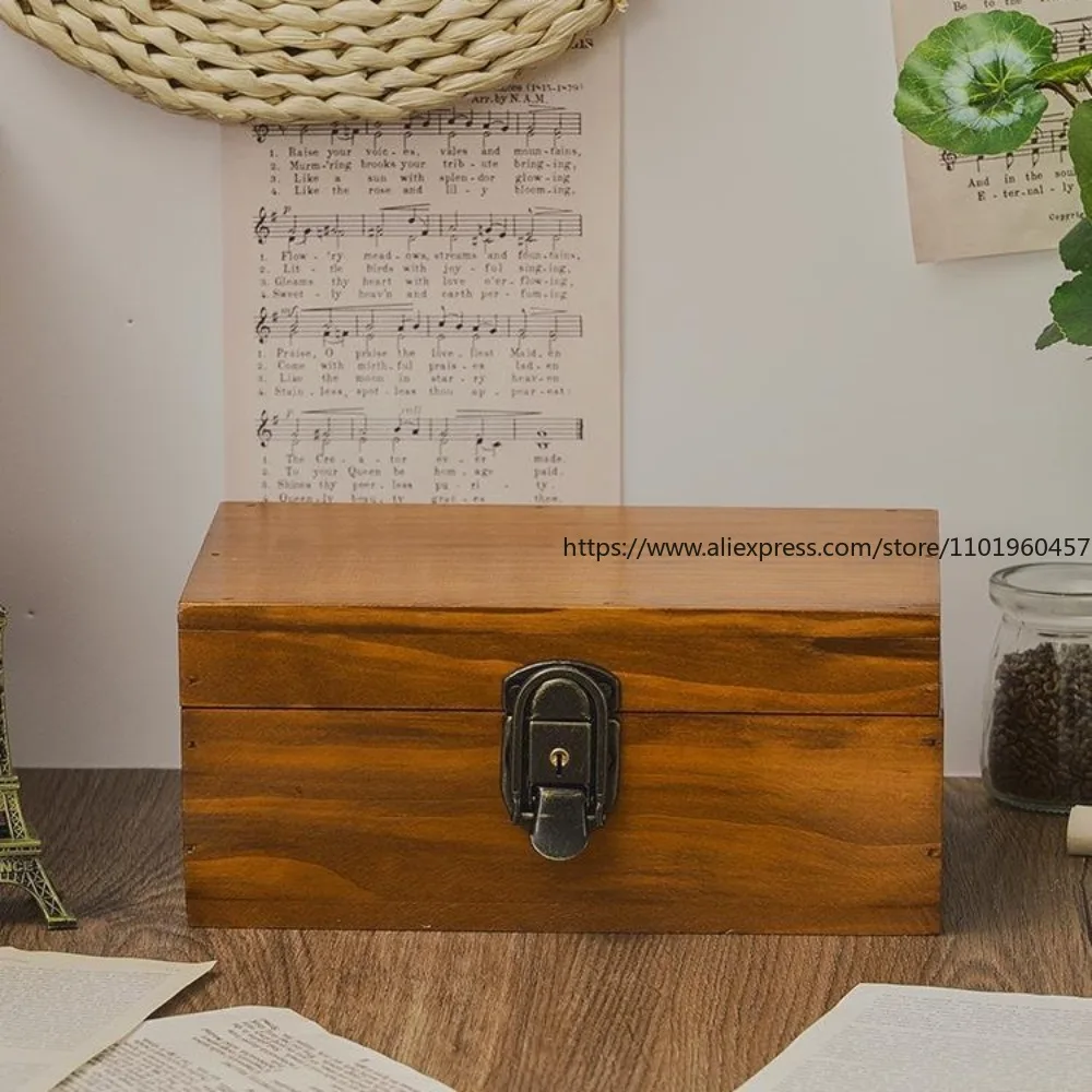 boîte de rangement de table verrouillable vintage de style japonais, bois massif, pour organiser les documents et les articles divers, en bois boîte de rangement de table verrouillable vintage de style japonais, bois massif, pour organiser les documents et les articles divers, en bois