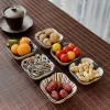 Plateau à thé japonais en bois de Sapele, plat à pâtisserie à trois fentes, assiette à Dessert rectangulaire, plateau de service de collation à quatre grilles pour la maison