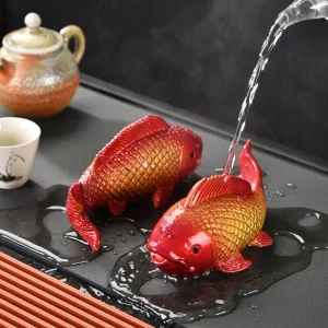 Thé créatif à couleur changeante pour animaux de compagnie, carpe Koi, ornements de thé en résine, mascotte chinoise, rapport à deux poissons, bonheur, ornements de cérémonie du thé Zen