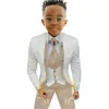 Costumes formels blancs à fleurs pour garçons, tenue de mariage à col montant, Tuxedos pour enfants, Costume de fête 3 pièces (veste + gilet + pantalon)