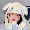 chapeau coupe vent en peluche kawaii pour couple, cinnamoroll, my melody, kuromi, hello kitty, oreilles mobiles, point de dessin animé, extérieur, chaud