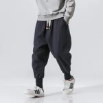 Coton lin sarouel hommes Streetwear Joggers nouveau Baggy goutte-entrejambe pantalon pantalon décontracté hommes pantalons de survêtement