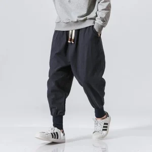 Coton lin sarouel hommes Streetwear Joggers nouveau Baggy goutte-entrejambe pantalon pantalon décontracté hommes pantalons de survêtement
