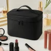 trousse de maquillage de style japonais pour femmes, sac de rangement de lavage noir à main, sac de toilette à double fermeture éclair pour hommes et femmes/hommes