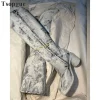 tendance genou haute décontracté tabi bottes épais chaussures à talons hauts pour femmes côté fermeture éclair bout fendu 2024 à la mode zapatos para mujere