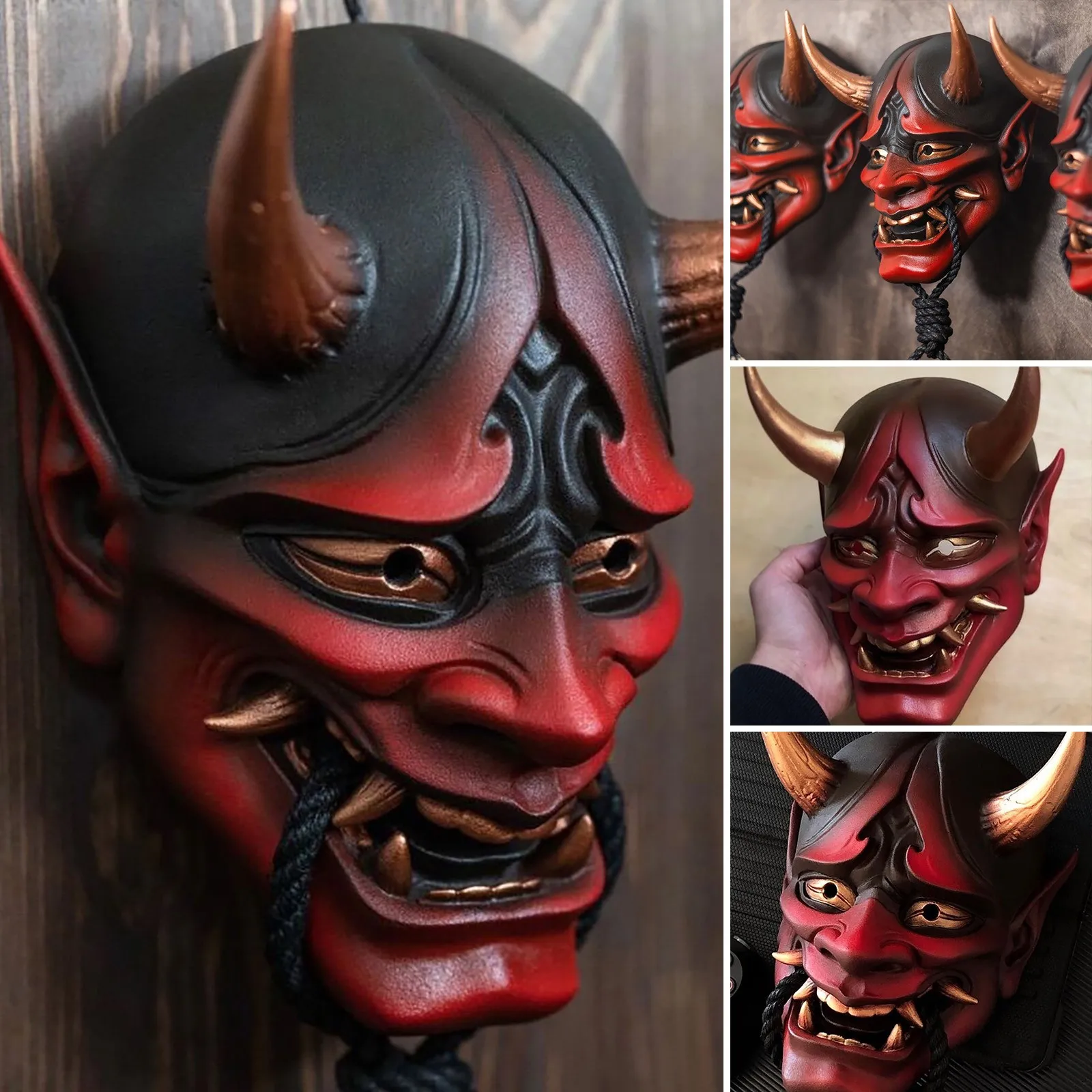 masque en latex japonais prajna oni, cosplay samouraï noh kabuki assassin demon mesurosts, masques visage effrayant, accessoires de costume de ixd'halloween masque en latex japonais prajna oni, cosplay samouraï noh kabuki assassin demon mesurosts, masques visage effrayant, accessoires de costume de ixd'halloween