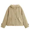 HH veste courte à capuche femme automne hiver Multi poche cordon conception polyvalent haut à la mode chaud dame manteau décontracté HH veste courte à capuche femme automne hiver Multi poche cordon conception polyvalent haut à la mode chaud dame manteau décontracté