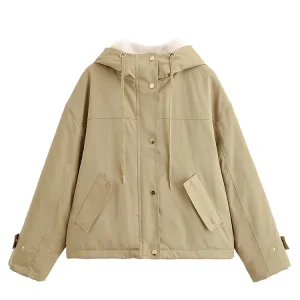 HH veste courte à capuche femme automne hiver Multi poche cordon conception polyvalent haut à la mode chaud dame manteau décontracté HH veste courte à capuche femme automne hiver Multi poche cordon conception polyvalent haut à la mode chaud dame manteau décontracté