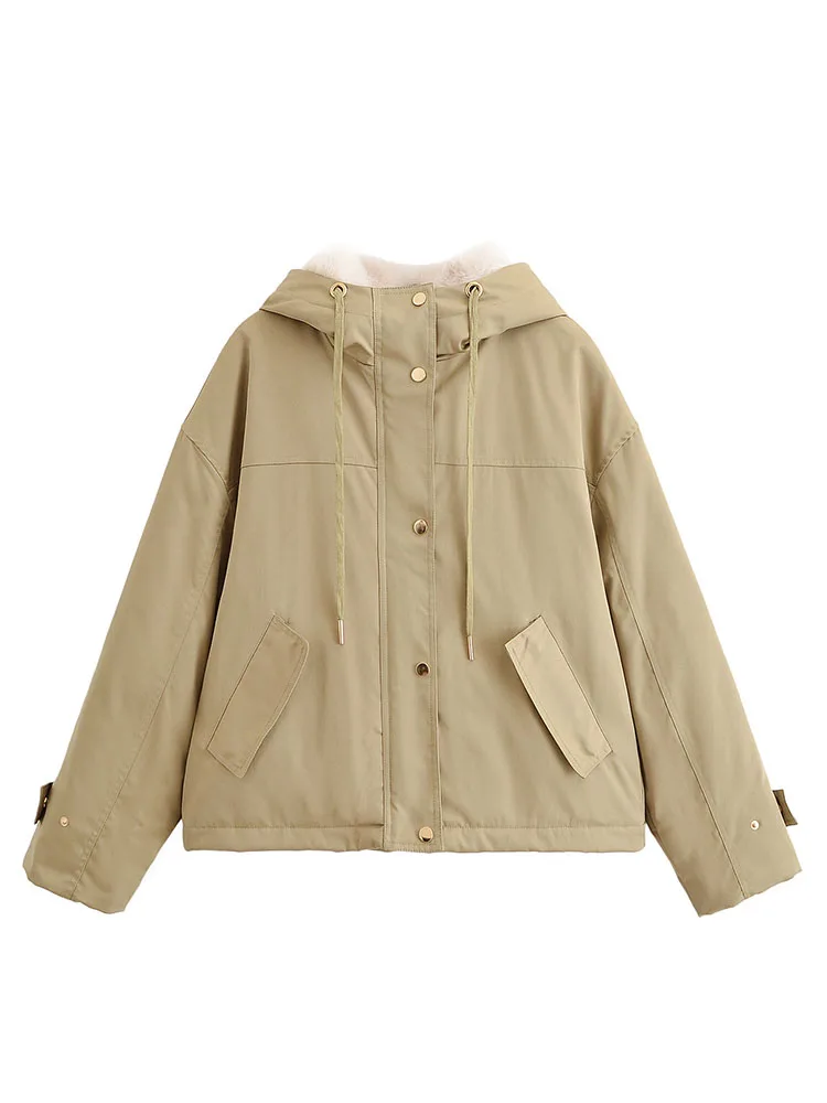 HH veste courte à capuche femme automne hiver Multi poche cordon conception polyvalent haut à la mode chaud dame manteau décontracté HH veste courte à capuche femme automne hiver Multi poche cordon conception polyvalent haut à la mode chaud dame manteau décontracté