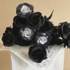 roses artificielles noires pour halloween, bouquet de fleurs gothiques noires d'horreur foncée pour la maison, fête de mariage, décor d'halloween