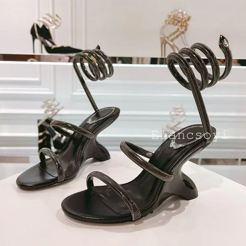 sandales à enroulement en forme de salle de rinçage pour femmes, chaussures à talons hauts, gladiateur, parker ouvert, robe de soirée, mode estivale, style étrange sandales à enroulement en forme de salle de rinçage pour femmes, chaussures à talons hauts, gladiateur, parker ouvert, robe de soirée, mode estivale, style étrange