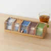 organisateur de stockage de sachets de thé à 5 fentes, boîte de rangement de capsules de café peu encombrantes faites à la main, organisateur d'articles divers de bureau transparent en bambou