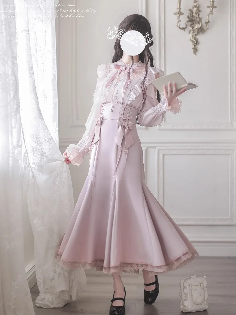 japonais rojita mini série sc chemisier rose et blanc jupe sirène élégante produite en série manches longues chemise à simple boutonnage fille japonais rojita mini série sc chemisier rose et blanc jupe sirène élégante produite en série manches longues chemise à simple boutonnage fille