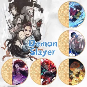 Pièce commémorative en or Anime Demon Slayer, Kimetsu No Yaiba, pièces de monnaie souvenirs en métal, collection d’art manga, ornements, cadeau de décoration artisanale Pièce commémorative en or Anime Demon Slayer, Kimetsu No Yaiba, pièces de monnaie souvenirs en métal, collection d’art manga, ornements, cadeau de décoration artisanale