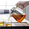 théière en verre filtrée et résistante à la chaleur, 450/1300ml, avec filtre en acier inoxydable 304, peut chauffer sur le feu, théière en verre transparent