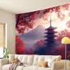 architecture japonaise traditionnelle et mont fuji paysage tenture murale salon chambre tapisseries décoratives en polyester