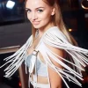 ceinture à pampilles en argent brillant pour festival de musique court, mode femmes cosplay scène performance paillettes pu bondage gilet cape accessoires