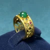 panjbj bague en argent sterling 925 pour femme et fille, bijoux rétro, large, ajourée, cuir oral elu bergame, cadeau, livraison directe