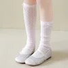 chaussettes japonaises à nœud creux pour filles, chaussettes d'été en maille respirante aux genoux, couleur unie, chaussettes de princesse pour enfants de 3 à 10 ans