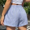 short décontracté rayé, commerce extérieur, taille moyenne, jambes larges, plage, été, pour femmes