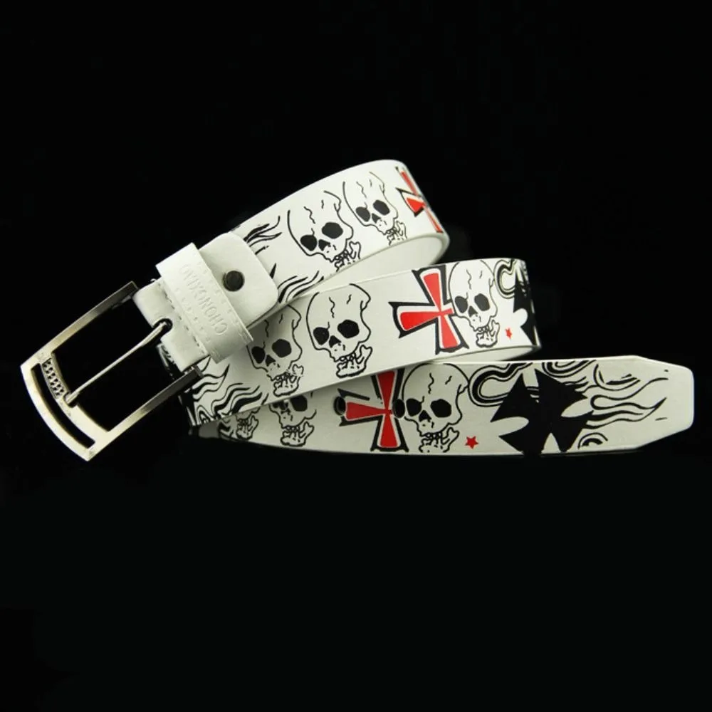 ceinture en cuir pu pour femme, sangle de taille japonaise, motif de dessin animé tête de mort, assressentiavec tout, mode punk, y2k ceinture en cuir pu pour femme, sangle de taille japonaise, motif de dessin animé tête de mort, assressentiavec tout, mode punk, y2k