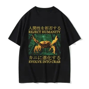 Japonais évoluer dans le crabe drôle graphique T-shirt femmes rétro mode haute qualité T-shirts 100% surdimensionné T-shirt Streetwear