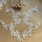 Dentelle brodée blanche de riz de contour de fil d&rsquo;argent de modèle européen, matériaux de patch de robe de mariage de bricolage, combinaison d&rsquo;ab, nouveau, 2024