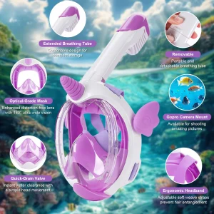 Masque de natation pour enfants, licorne, plongée sous-marine, visage complet, tuyau respiratoire unique, sûr, étanche, Anti-buée, confortable