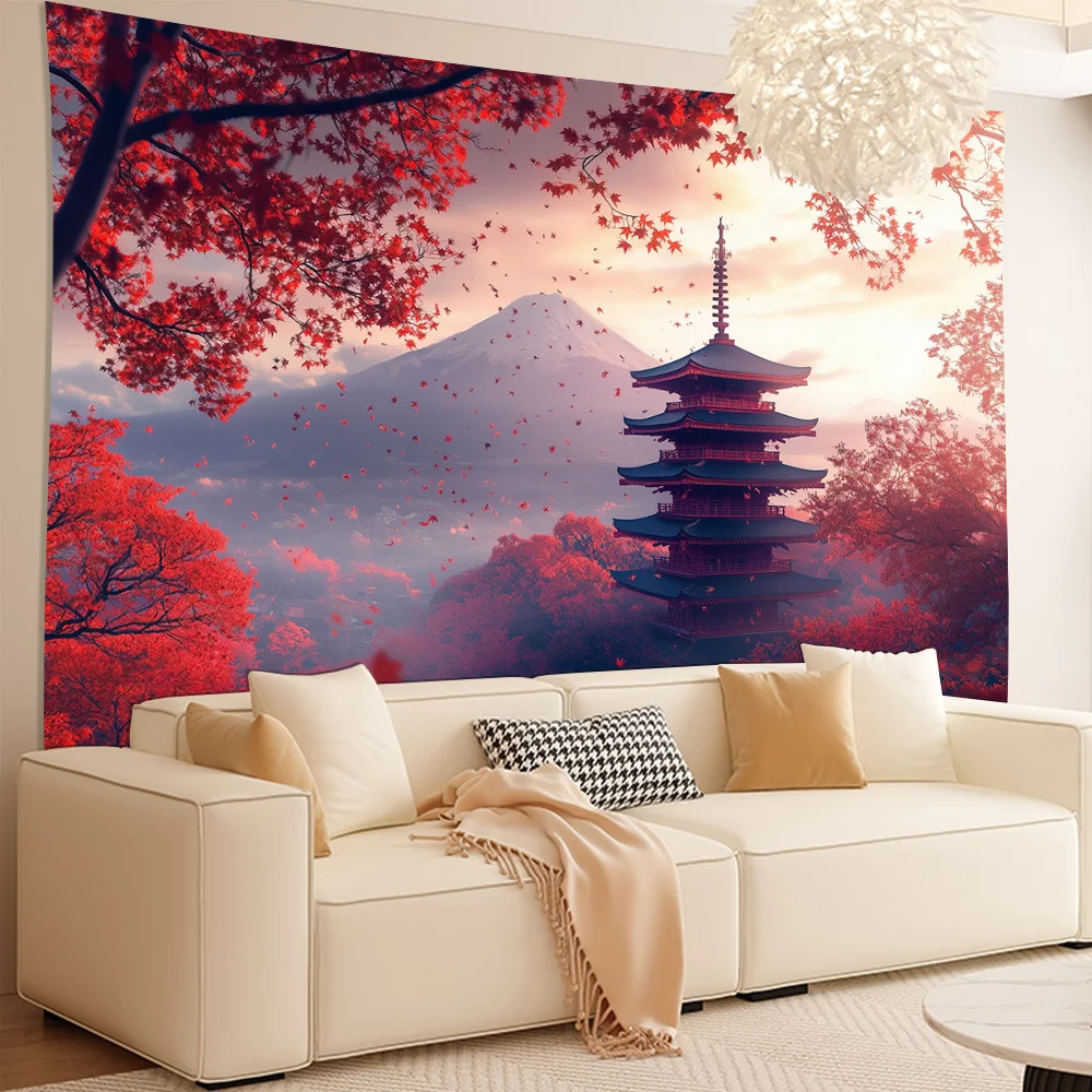 architecture japonaise traditionnelle et mont fuji paysage tenture murale salon chambre tapisseries décoratives en polyester architecture japonaise traditionnelle et mont fuji paysage tenture murale salon chambre tapisseries décoratives en polyester
