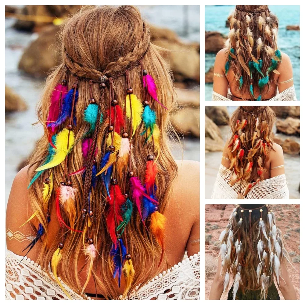 rétro gland plume bandeau perlé bohème style boho coiffure costume réglable arc en ciel indien bandeau femmes rétro gland plume bandeau perlé bohème style boho coiffure costume réglable arc en ciel indien bandeau femmes