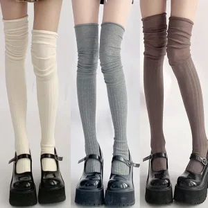 Chaussettes mi-longues pour femmes, chaussettes chaudes tricotées pour bottes, chauffe-jambes, bas hauts en coton japonais JK Chaussettes mi-longues pour femmes, chaussettes chaudes tricotées pour bottes, chauffe-jambes, bas hauts en coton japonais JK