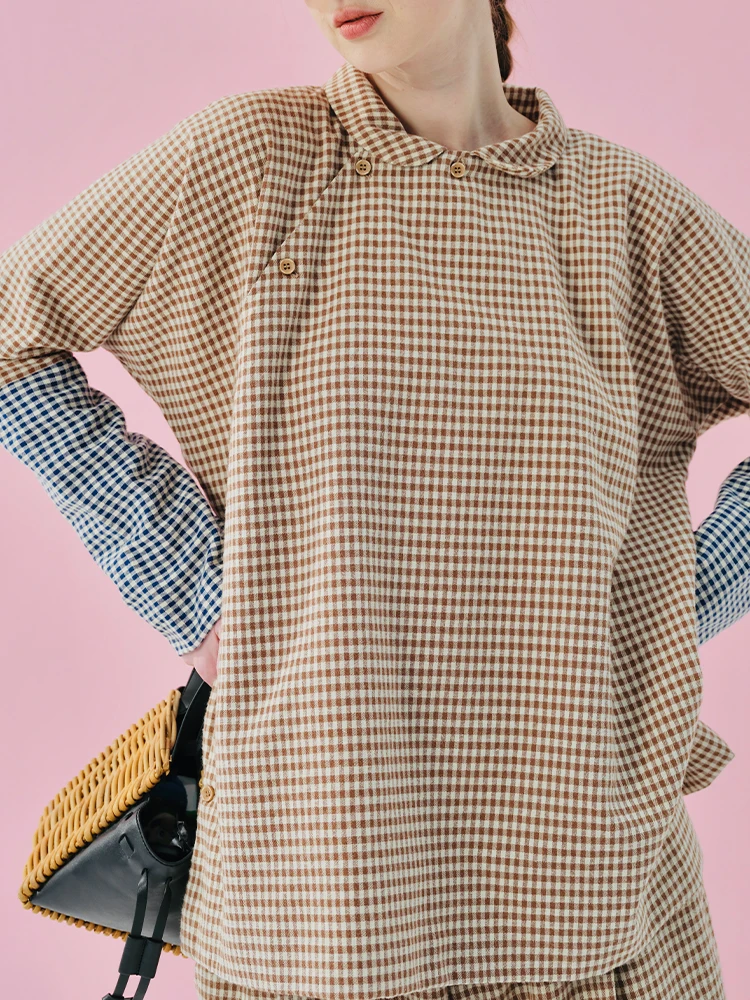 imakokoni chemise en pur coton à carreaux pour les abonnés aux documents, chemise dos face, nouveau style chinois, printemps 2025, 244932 imakokoni chemise en pur coton à carreaux pour les abonnés aux documents, chemise dos face, nouveau style chinois, printemps 2025, 244932