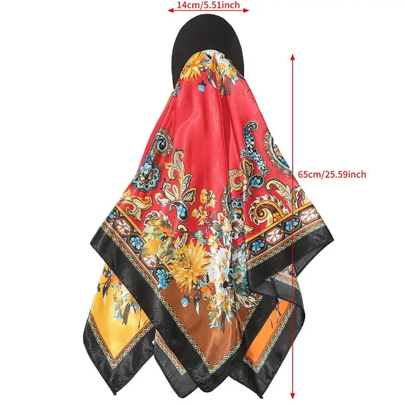 chapeau foulard en soie satinée pour vacances, avec bord imprimé, chapeau de soleil et bandeau, écharpe carrée élégante 2 en 1 chapeau foulard en soie satinée pour vacances, avec bord imprimé, chapeau de soleil et bandeau, écharpe carrée élégante 2 en 1