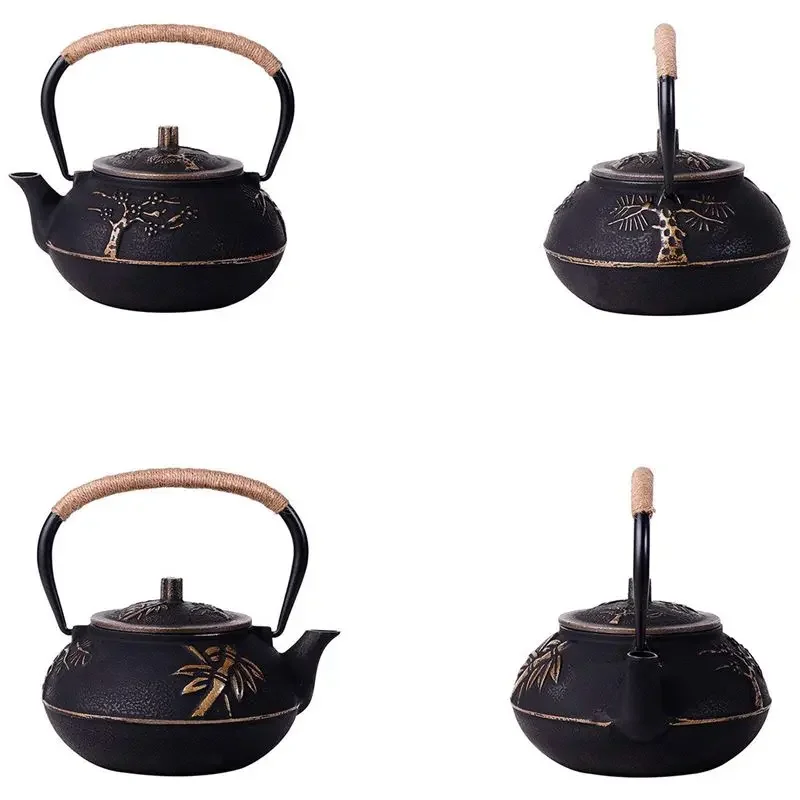 ensemble de théière en fonte japonaise, bouilloire de cuisine en acier inoxydable, verres, fleur de prunier, 900ml ensemble de théière en fonte japonaise, bouilloire de cuisine en acier inoxydable, verres, fleur de prunier, 900ml