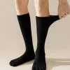 mode genou haute cinq doigts chaussettes pour hommes couleur unie rayé mollet chaussettes printemps été absorption de la sueur bout fendu chaussettes 5 orteils