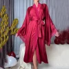 robe longue en satin pour femmes, vêtements de nuit en dentelle, patchwork, peignoir, manches évasées, chemise de nuit douce