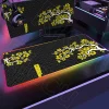 Tapis de souris Sakura rvb noir et jaune, clavier de Gamer Kawaii, tapis de souris coloré brillant, fleur de cerisier japonaise, accessoires de jeu