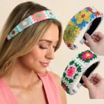 Bandeau tricoté Style bohème larges fleurs cerceau de cheveux bandeau élastique antidérapant bandeau accessoires de cheveux pour femmes filles Bandeau tricoté Style bohème larges fleurs cerceau de cheveux bandeau élastique antidérapant bandeau accessoires de cheveux pour femmes filles