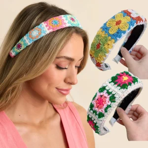 Bandeau tricoté Style bohème larges fleurs cerceau de cheveux bandeau élastique antidérapant bandeau accessoires de cheveux pour femmes filles