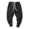coton lin sarouel hommes streetwear joggers nouveau baggy goutte entrejambe pantalon pantalon décontracté hommes pantalons de survêtement
