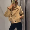 veste courte kaki à double boutonnage pour femme, manteaux de rue à col rabattu et poches à boutons, streetwear décontracté, nouvelle collection automne 2025
