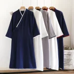 Peignoir kimono pour hommes, peignoir en coton fin, grande taille, Cardigan, sueur, cuit à la vapeur, avec poche, printemps et été