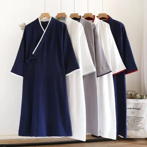 Peignoir kimono pour hommes, peignoir en coton fin, grande taille, Cardigan, sueur, cuit à la vapeur, avec poche, printemps et été