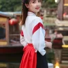robe kimono japonaise pour femme, jupe brodée de chat noir et blanc, vêtements vintage asiatiques, costume harajuku de cosplay anime de fête du yukat