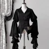chemisiers à col en v vintage pour femmes, chemises ajustées, manches évasées, volants noirs, harajuku, lolita, y2k, automne, nouveau, 2025