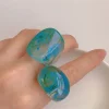 Bagues colorées en résine transparente vintage coréenne pour femmes, bijoux acryliques chics, bague irrégulière géométrique bleue, cadeaux colorés, 2025